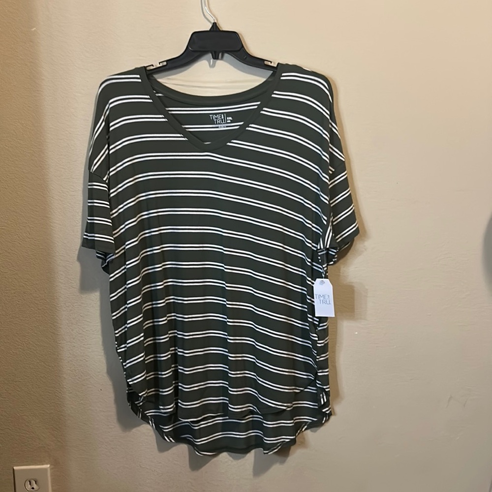 Green and white striped Time and Tru Blouse